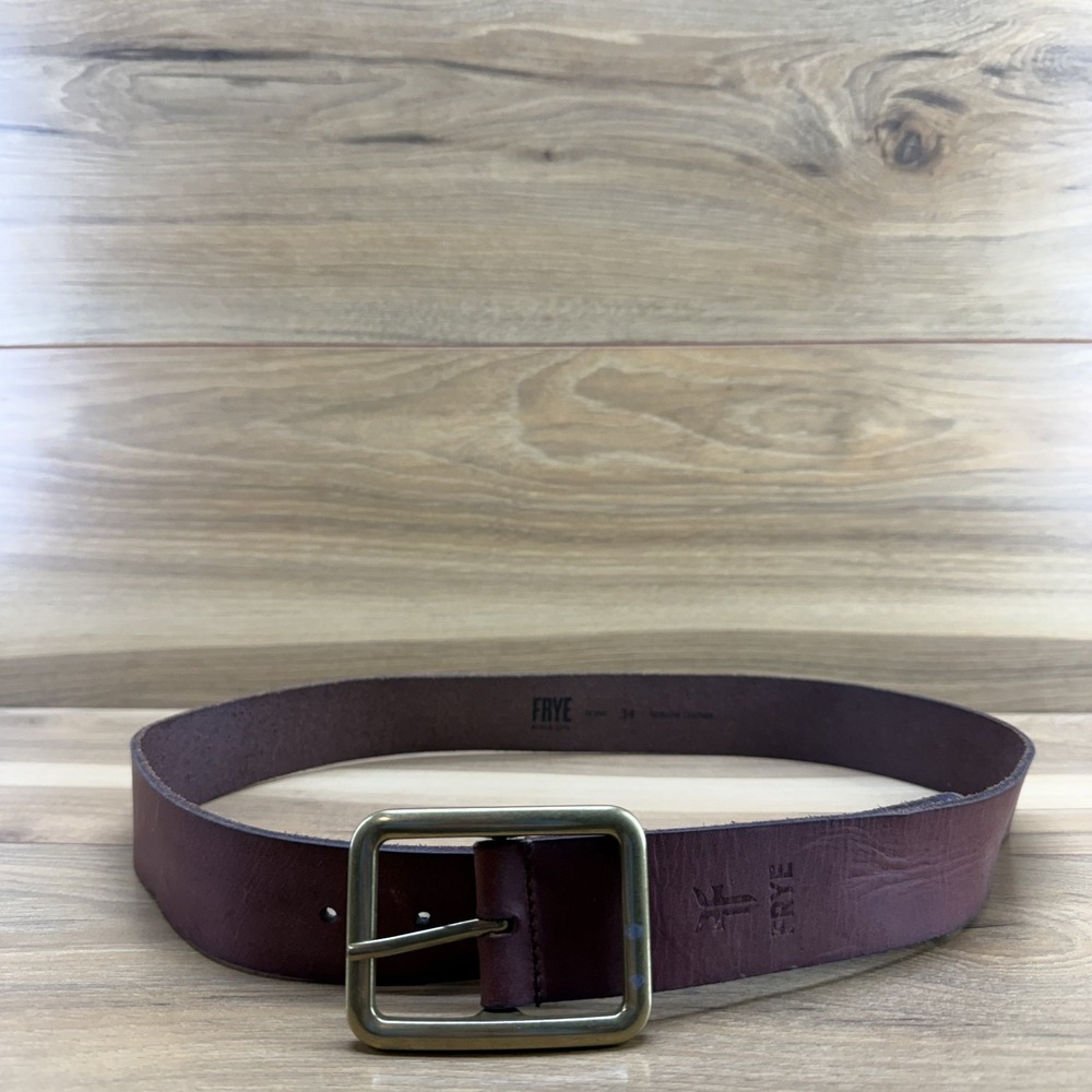 FRYE Mens Belt Size 34 Brown Leather Casual Everyday Rugged Preppy
